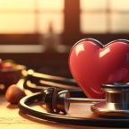 Stethoscope rests beside a symbolic red heart.