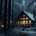 A wooden cabin in the forest in winter